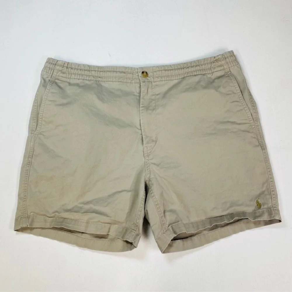 Polo Ralph Lauren Mens XL Tan Khaki Elastic Waist Stretch Chino Shorts 5 Inseam